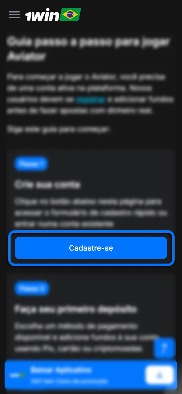Crie sua conta na 1win e obtenha acesso rápido ao jogo Aviator.
