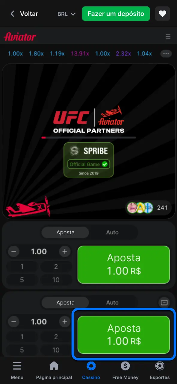 Defina sua aposta na 1win e mantenha total controle da rodada.