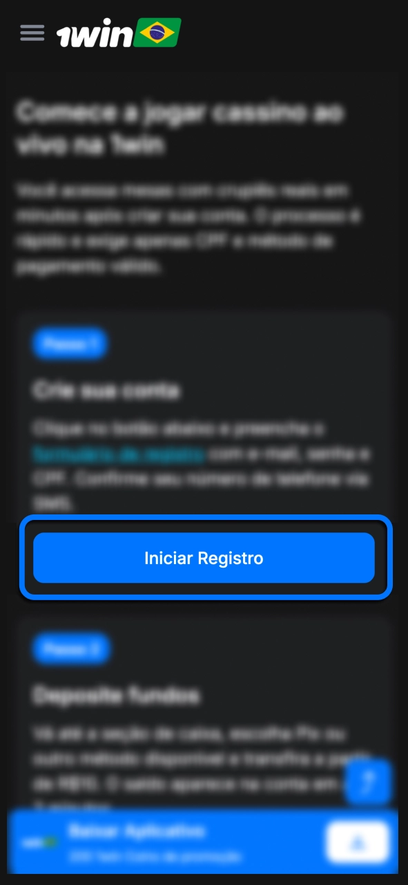 Crie sua conta na 1win e obtenha acesso rápido às mesas ao vivo.
