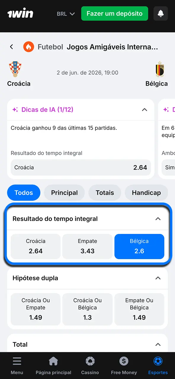 Escolha um mercado na 1win e encontre opções para diferentes estratégias.