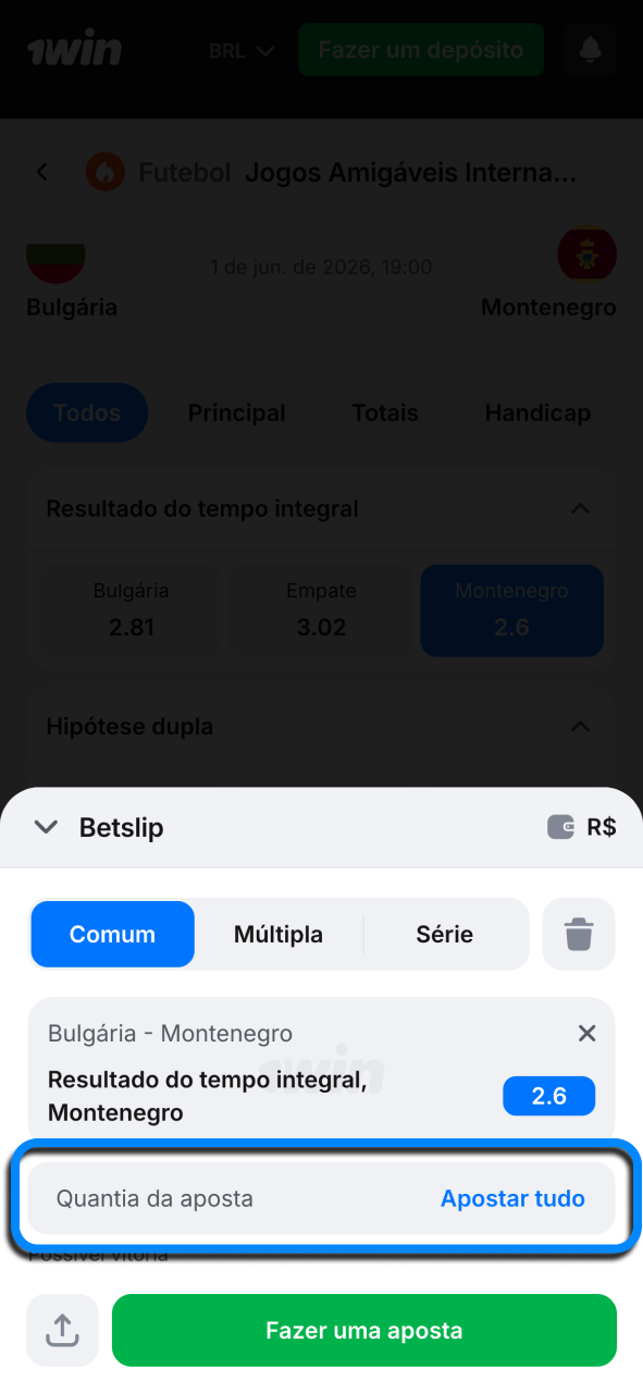 Defina sua aposta na 1win e controle facilmente seu orçamento.