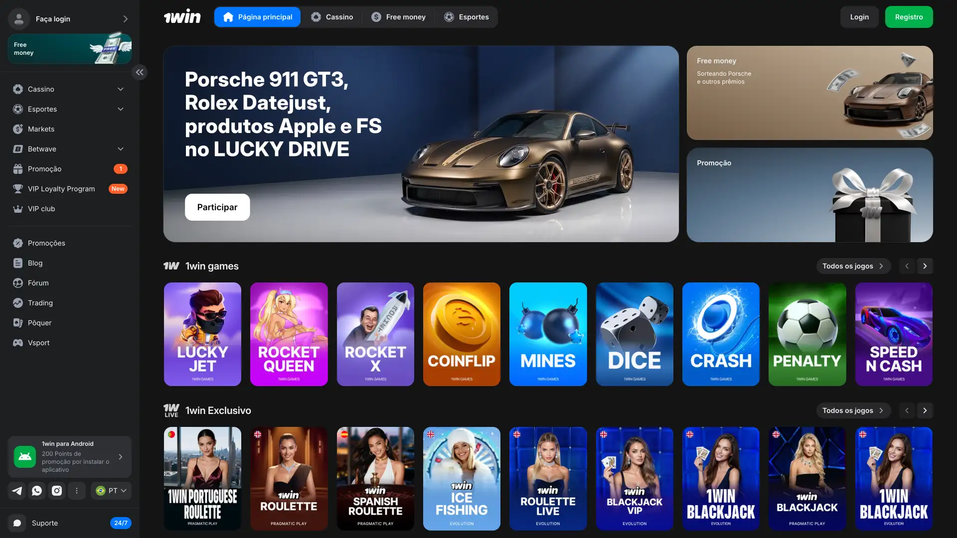 Acesse a página inicial da 1win e encontre rapidamente eventos, jogos e novidades.