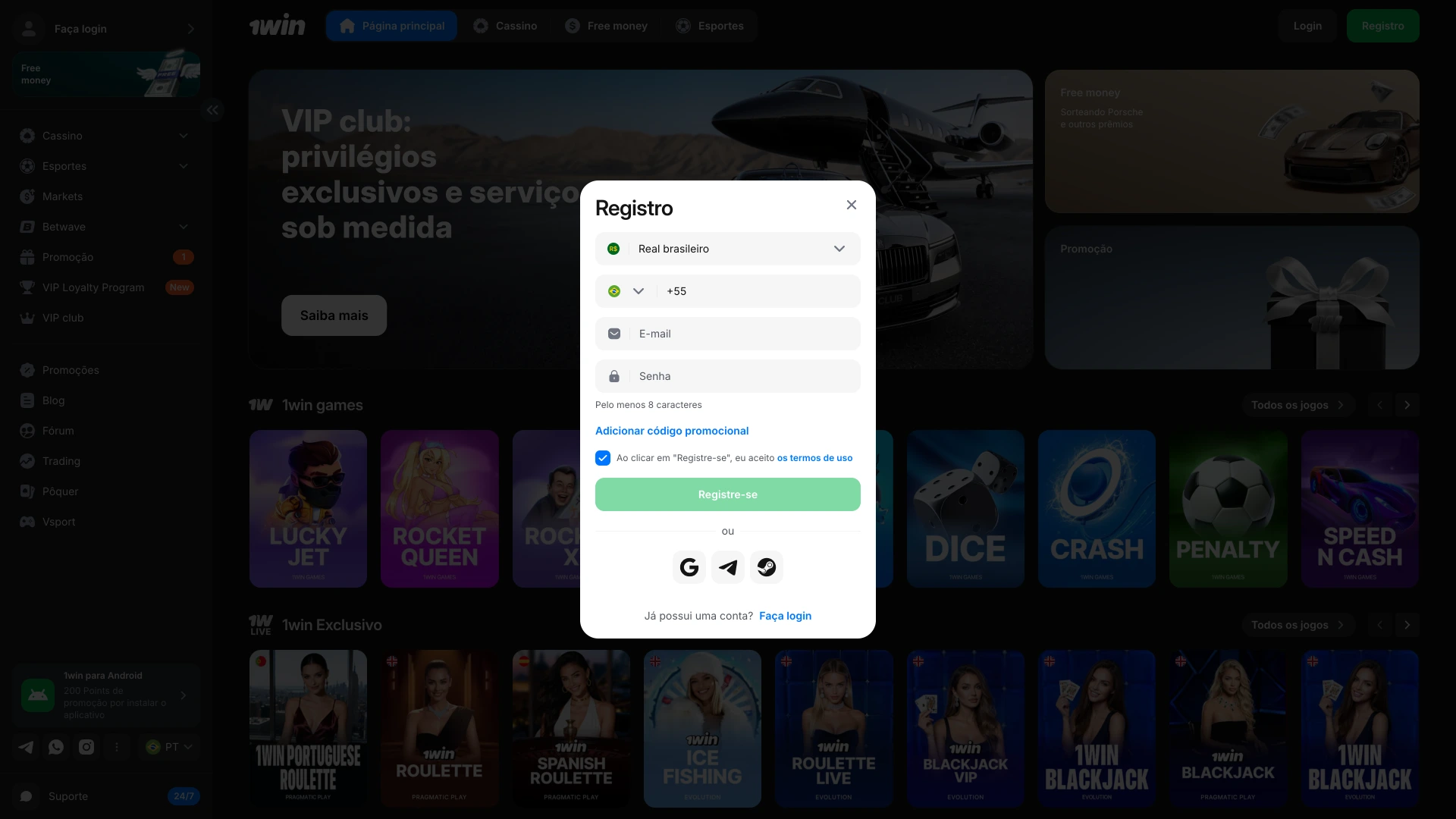 Crie sua conta na 1win e desbloqueie acesso imediato a todos os recursos.
