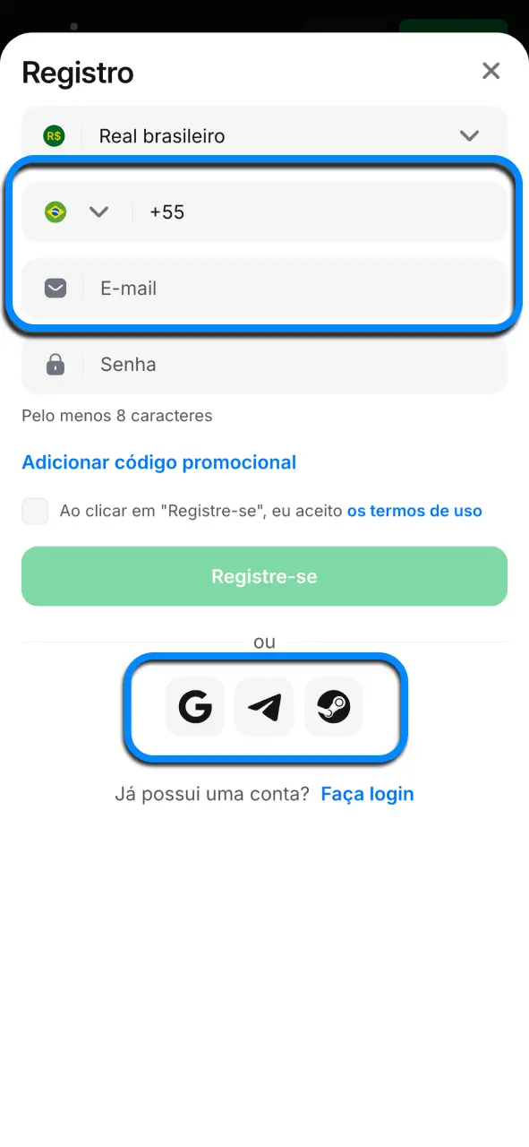 Selecione sua forma de cadastro na 1win e registre-se com mais praticidade.